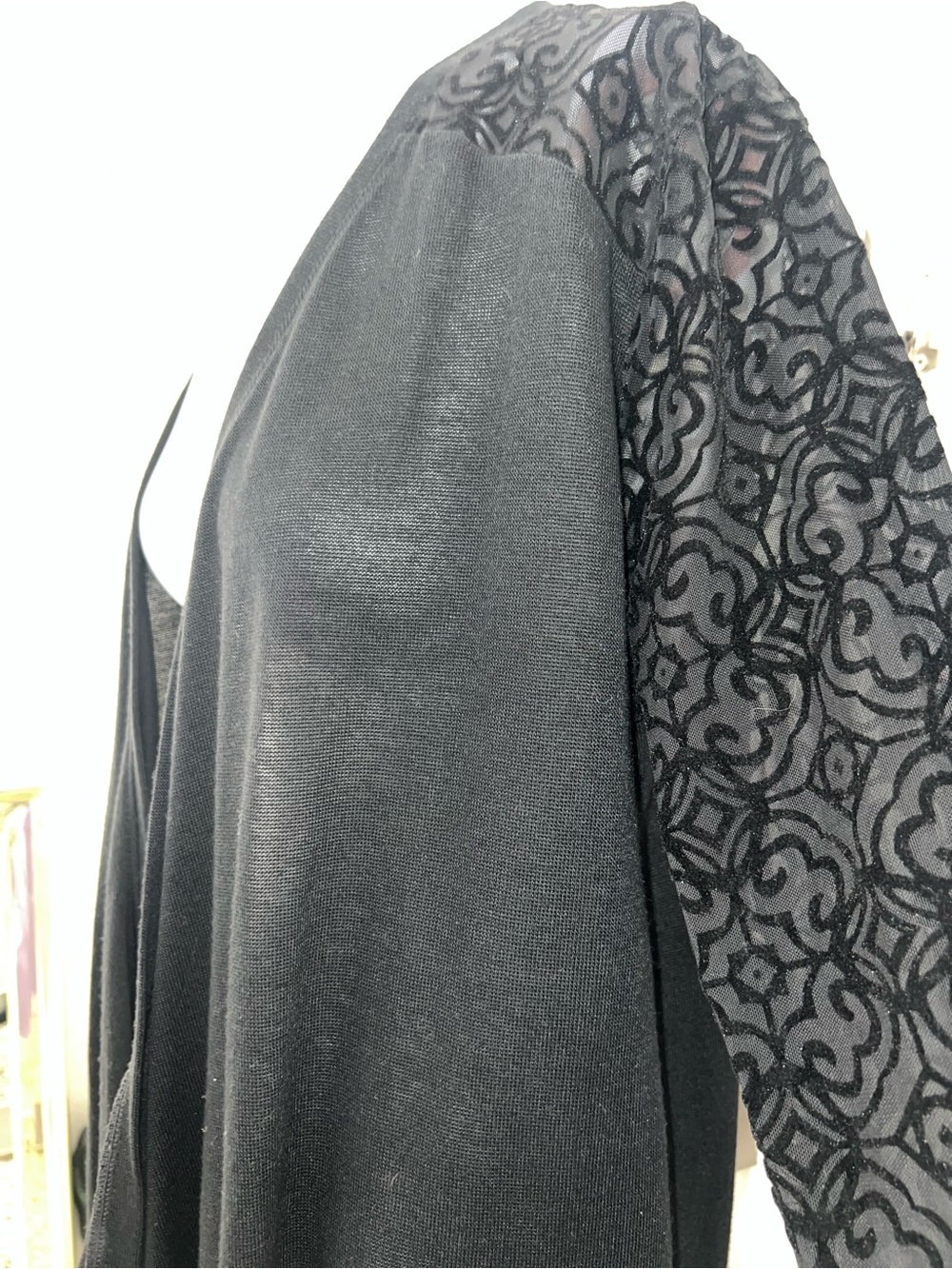 august silk Black Lace-Sleeve Open Cardigan